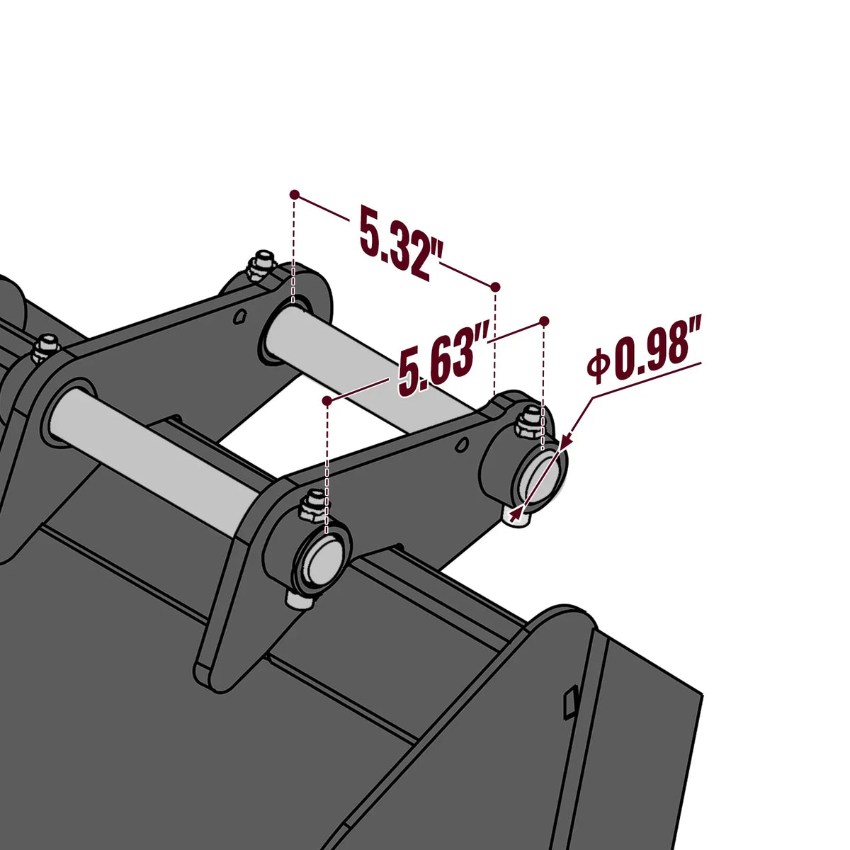 9" Backhoe Bucket without Pins, 3-Carbon Steel Teeth (for SKU: 150162, 150163, 150164, 201162, 201163, 201164)