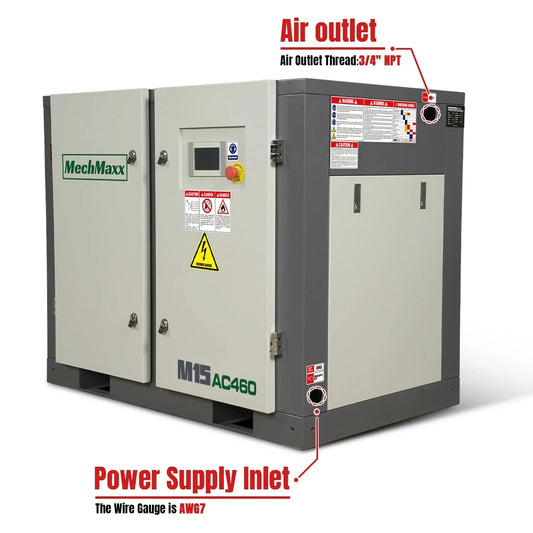 15HP Rotary Screw Air Compressor - 45 CFM, 116 PSI, 460V 3-Phase | Industrial-Grade