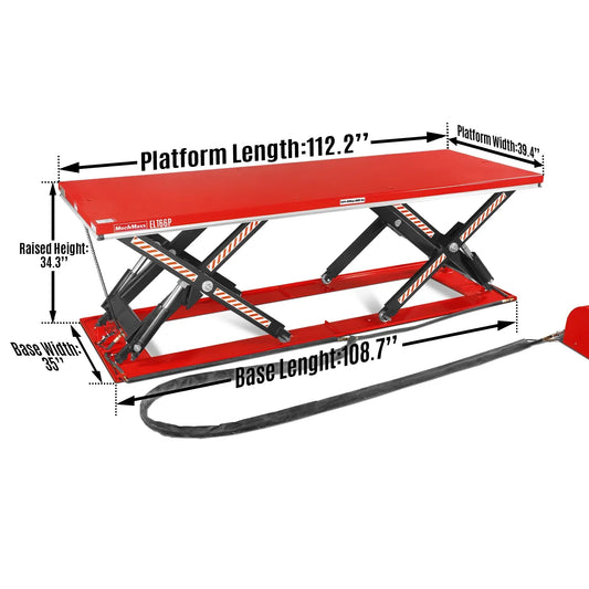 Stationary Electric Hydraulic Parallel Double Scissor Lift Table 6600lb Capacity, 112.9" x 39.4"Platform, 34.3"Lift Height, UL Certified Motor, ELT66P
