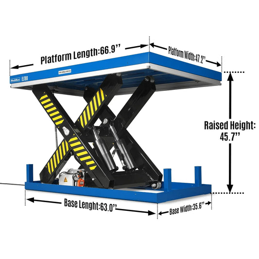 Wireless Remote Control Electric Hydraulic Lift Table, 8800lb Capacity, 66.9" x 47.2" Platform, 45.7" Lift Height, ELT88