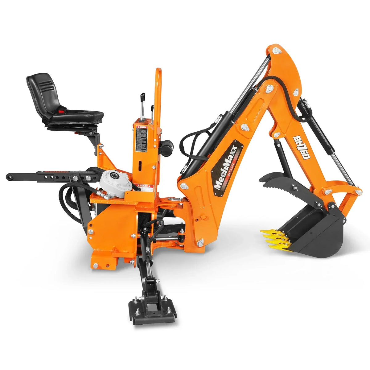 8' Tractor Backhoe Attachment with Mechanical Thumb, 15" Bucket, ISO/SAE Switchable Controls, Self-Contained Hydraulic System, 3 Point Hitch Cat.1 & 2, 20-100 HP, BH760M