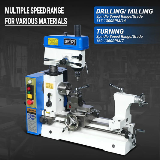 1 HP 16''x16'' Multi-Function Metal Lathe Milling Machine Head for Metalworking Combo Lathe, Drilling, and Milling Operations with Powerful Motor, Perfect for DIY, Workshops, and Professional Combination Metalworking Projects without Stand CLM1620