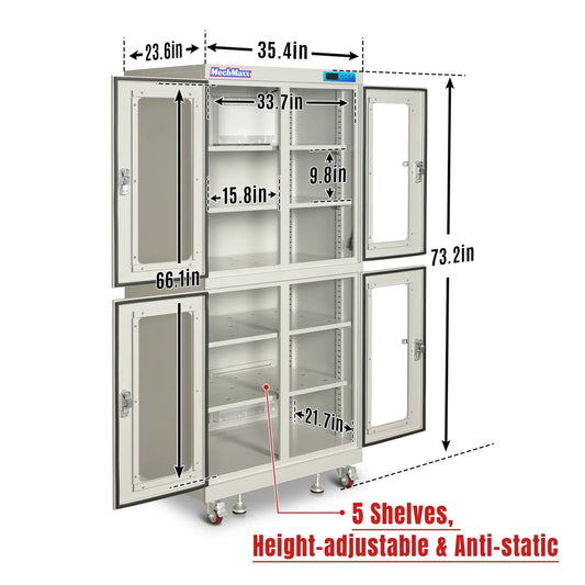 1-10% RH Electronic Dry Cabinet 880L ESD Desiccator Cabinet Ultra-Low Humidity Storage, White, EDC880CW