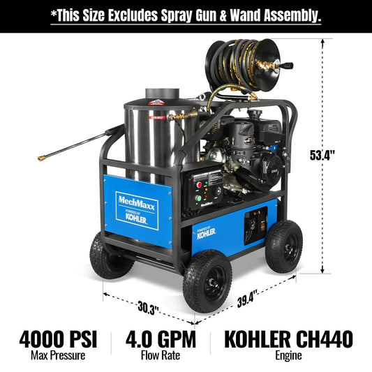 4000 PSI 4 GPM KOHLER E-Start Engine Hot Water Pressure Washer with Hose Reel, HPW40K