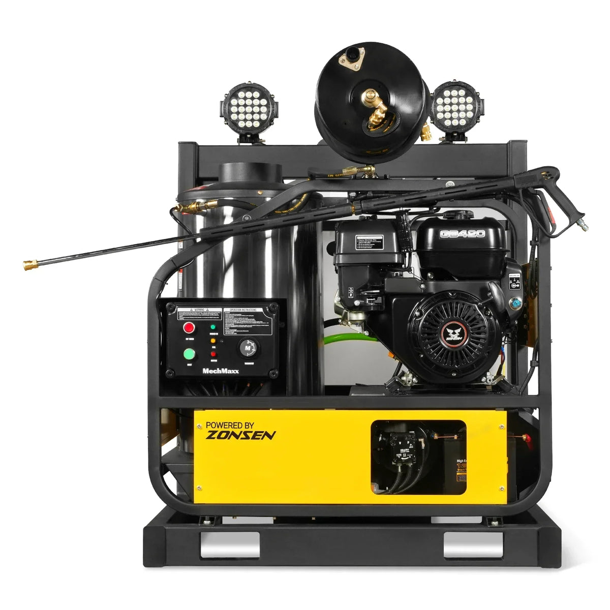 4000 PSI 4 GPM ZONSEN E-Start Engine Hot Water Pressure Washer Skid Mounted with 245 Gal Tank, HPW40DBT