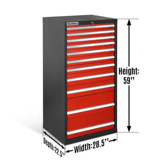 Heavy Duty Modular Drawer Cabinet - 11 Drawer 59" H x 28.5" W x 22.5" D Tool Storage Organizer, Steel Construction
