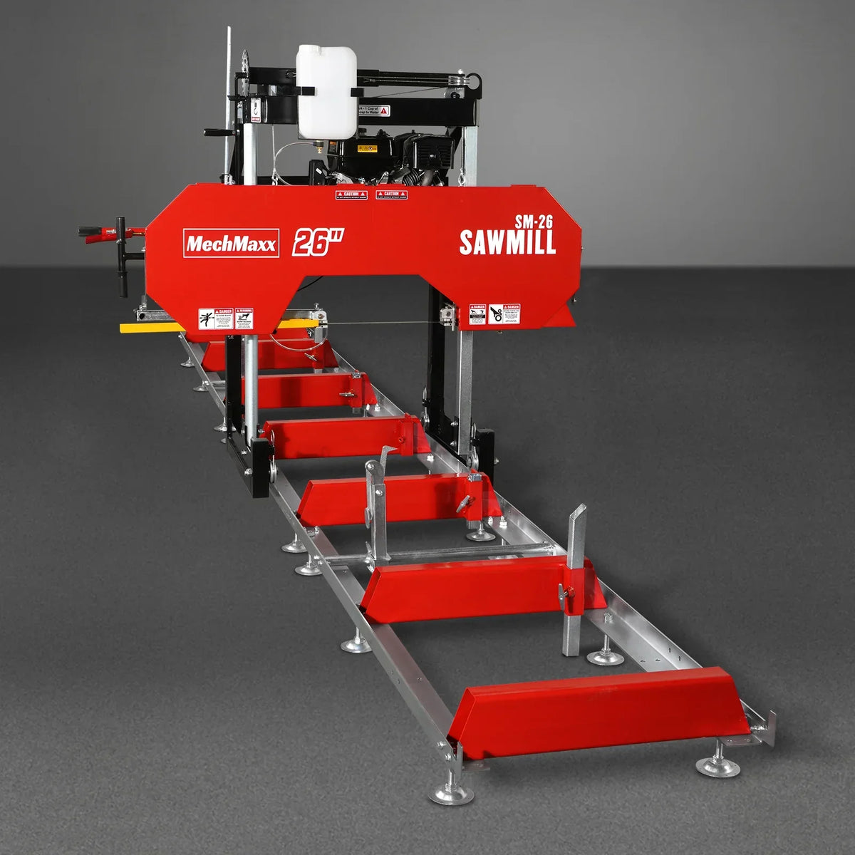 26" Portable Sawmill (5x Blades Included), 459cc 15HP E-Start Gasoline Engine, 20" Board Width, 20' Track Length (13' Track Length + 6.4' Track Extension Included) , SM-26