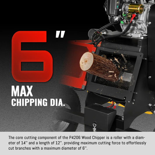 6 inch KOHLER E-Start 429cc 14HP Gasoline Engine Powered Drum Wood Chipper , P4206