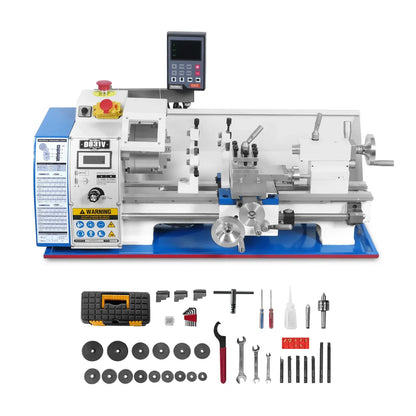1.5‘’ Spindle Bore Metal Lathe Machine with DRO 8'' x 16'' High Precision Brushless Motor Mini 1.5HP Benchtop 0-2500 RPM Variable Speed Metal Working Machine 1.5‘’ Spindle Bore Small Lathe without Stand 0831VD