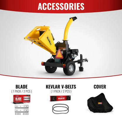 5 inch E-start DUCAR 420cc 15hp Gasoline Engine Powered Disc Wood Chipper with Taillight ,  P4205