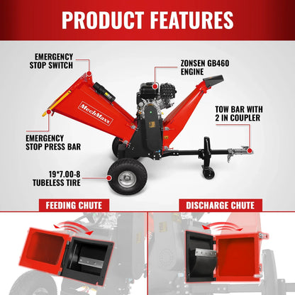 6 inch E-start ZONSEN 420cc 15hp Gasoline Engine Powered Drum Wood Chipper ,  P4206