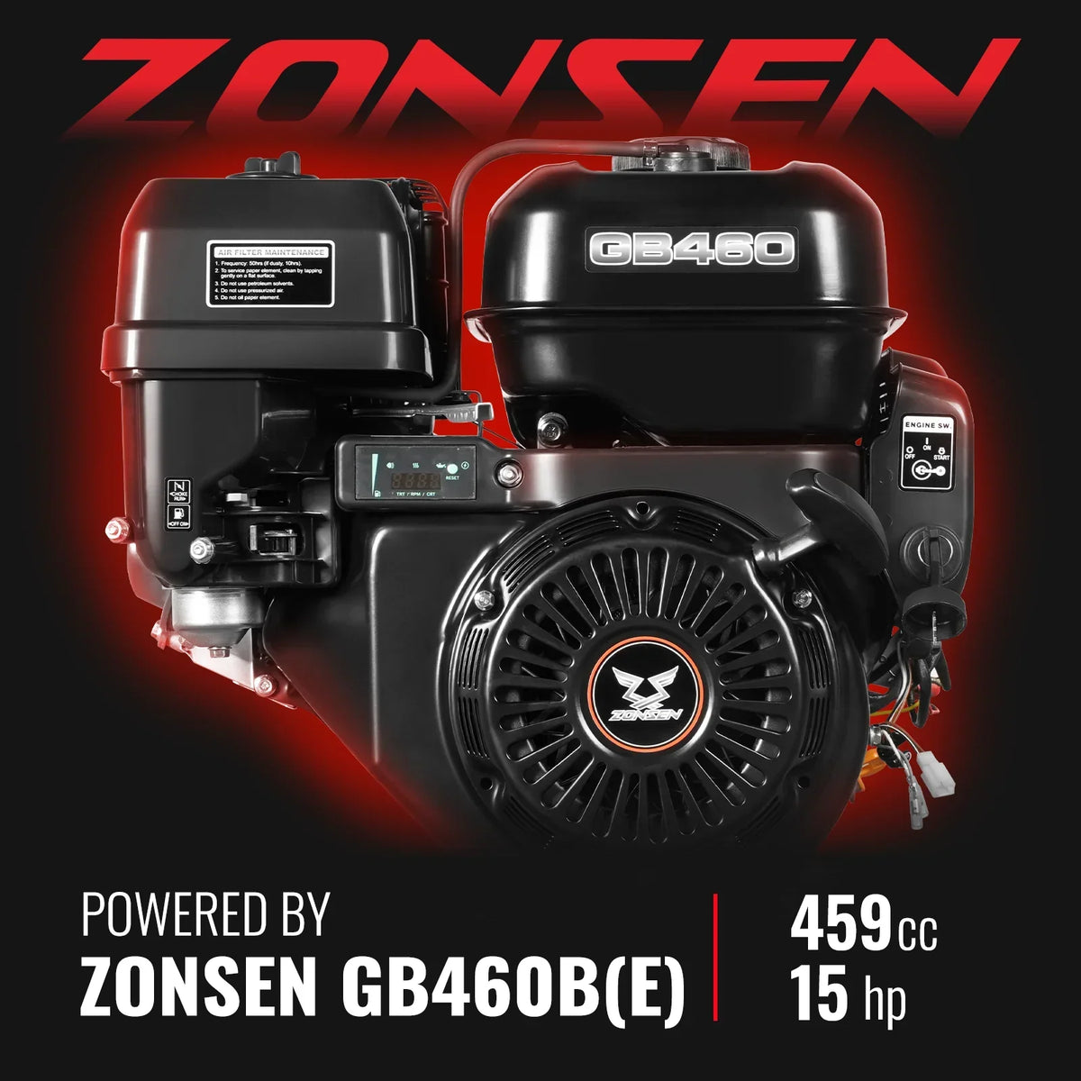6 inch ZONSEN E-Start 420cc 15hp Gas Powered 4 - Wheel Drum Wood Chipper with Taillight ,  B150