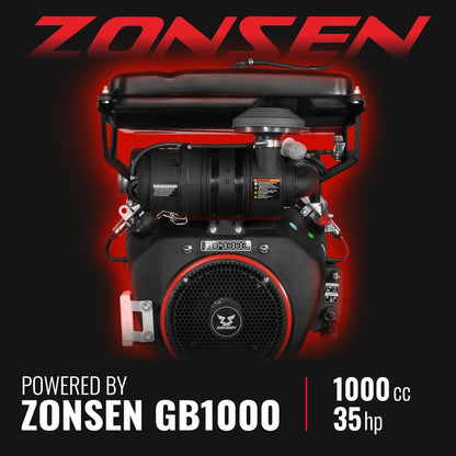 8 inch ZONSEN E-Start 1000cc 35hp Gas Powered 4 - Wheel Drum Wood Chipper with Taillight ,  B200