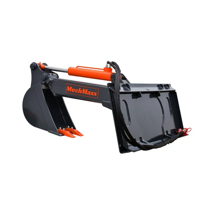 MechMaxx Skid Steer Backhoe Attachment, 12in Bucket Included, 59in Digging Depth