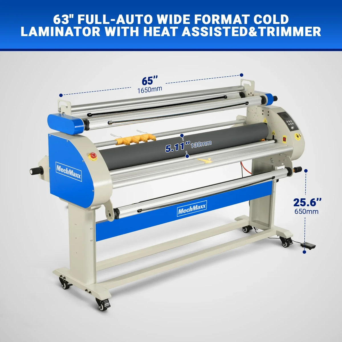 67" Wide Format Full Auto Cold & Heat Assisted Pneumatic Laminator Machine with 4 Trimmers, Max Speed 52.5 ft/min, 63" Max Laminating Width, 1.1" Max Thickness, Infrared Heating, Digital Control (Requires Air Compressor, Not Included)-1700-A3