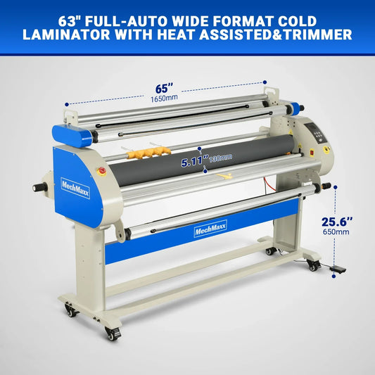 67" Wide Format Full Auto Cold & Heat Assisted Pneumatic Laminator Machine with 4 Trimmers, Max Speed 52.5 ft/min, 63" Max Laminating Width, 1.1" Max Thickness, Infrared Heating, Digital Control (Requires Air Compressor, Not Included)-1700-A3