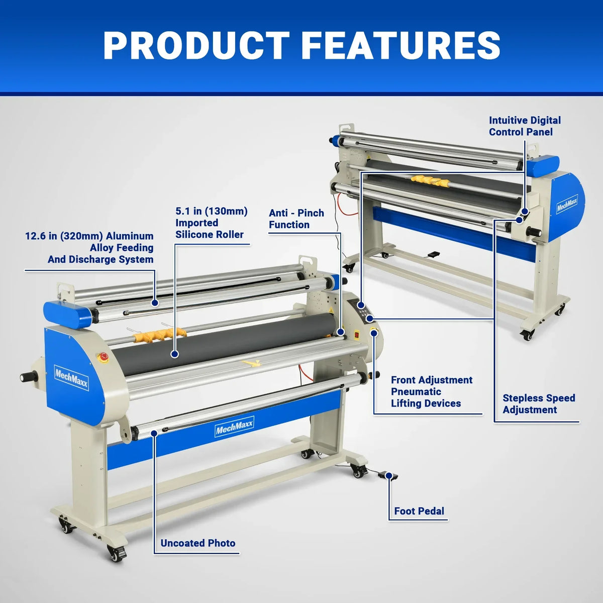 67" Wide Format Full Auto Cold & Heat Assisted Pneumatic Laminator Machine with 4 Trimmers, Max Speed 52.5 ft/min, 63" Max Laminating Width, 1.1" Max Thickness, Infrared Heating, Digital Control (Requires Air Compressor, Not Included)-1700-A3