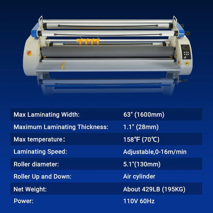 67" Wide Format Full Auto Cold & Heat Assisted Pneumatic Laminator Machine with 4 Trimmers, Max Speed 52.5 ft/min, 63" Max Laminating Width, 1.1" Max Thickness, Infrared Heating, Digital Control (Requires Air Compressor, Not Included)-1700-A3