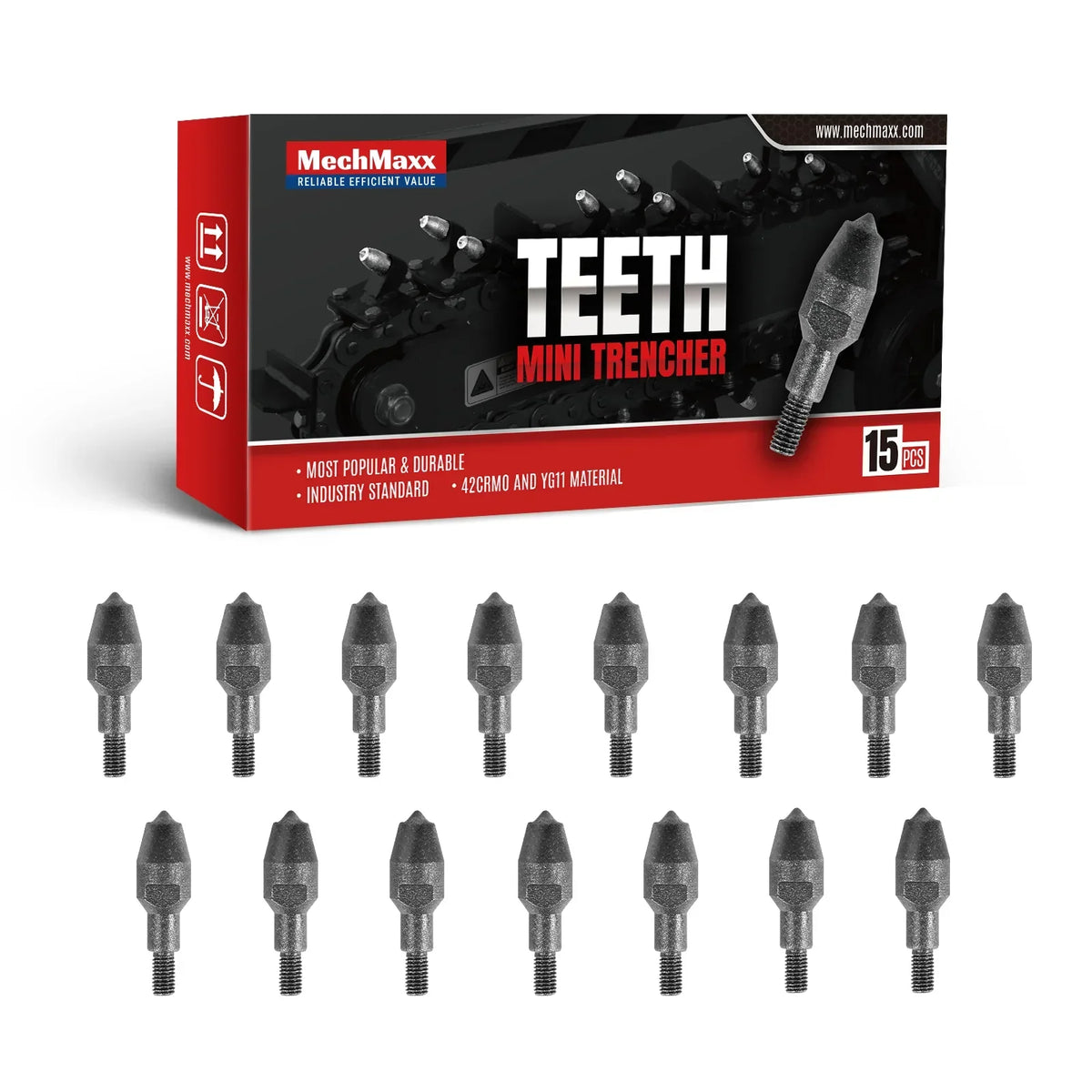 ( 1 Pack / 15 Pcs ) Teeth for Mini Trencher TCR650 TCR1500 (SKU: 120100; 120200; 120200R; 120201）