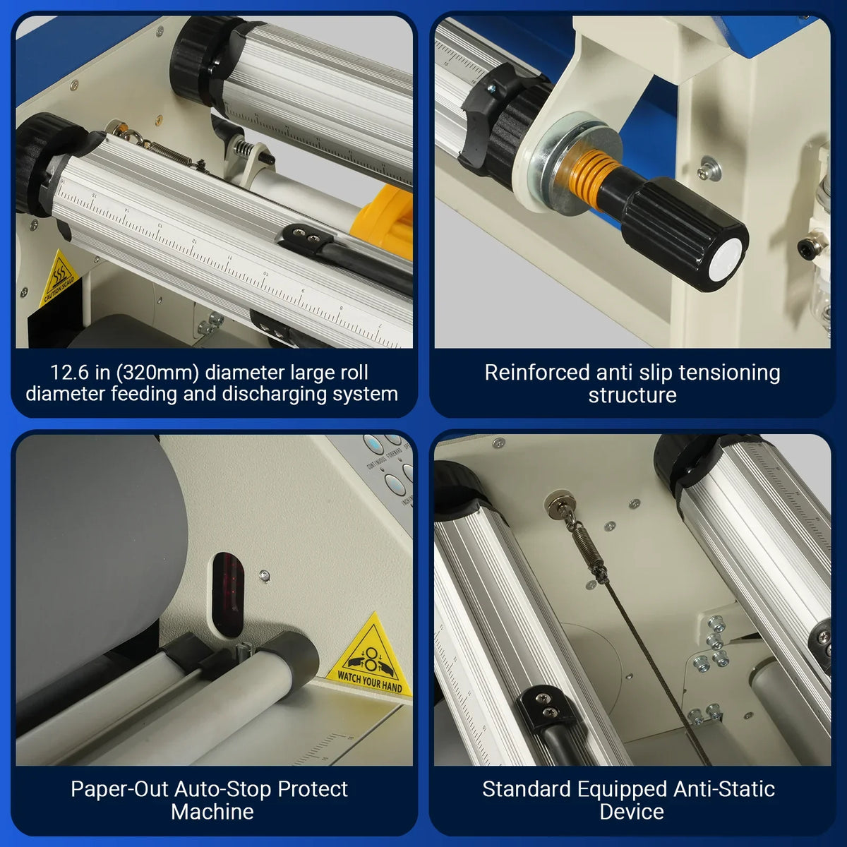 65" Wide Format Full-Auto Cold & Heat Assisted Pneumatic Laminator Machine with 4 Trimmers, Max Speed 40ft/min, 63" Max Width, 1.1" Max Thickness, Infrared Heating, Digital Control Pneumatic Roller Lifting (Requires Air Compressor, Not Included) 1700-B1