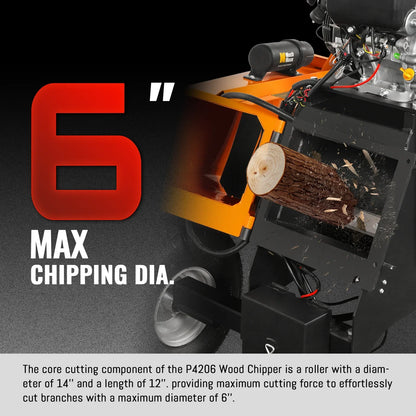 6 inch E-start ZONSEN 420cc 15hp Gasoline Engine Powered Drum Wood Chipper ,  P4206