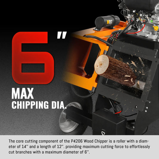 6 inch E-start ZONSEN 420cc 15hp Gasoline Engine Powered Drum Wood Chipper ,  P4206