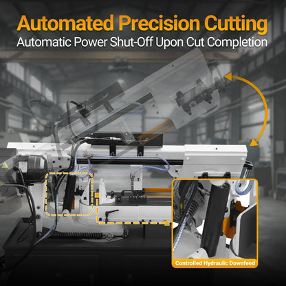 MechMaxx Metal Cutting Band Saw 10 Inch Horizontal Bandsaw 2HP 220V 60Hz 1PH 0‑45° Mitering Hydraulic Down Feed Built‑in Coolant System for Steel Aluminum Alloy Metal Fabrication BS-1018R