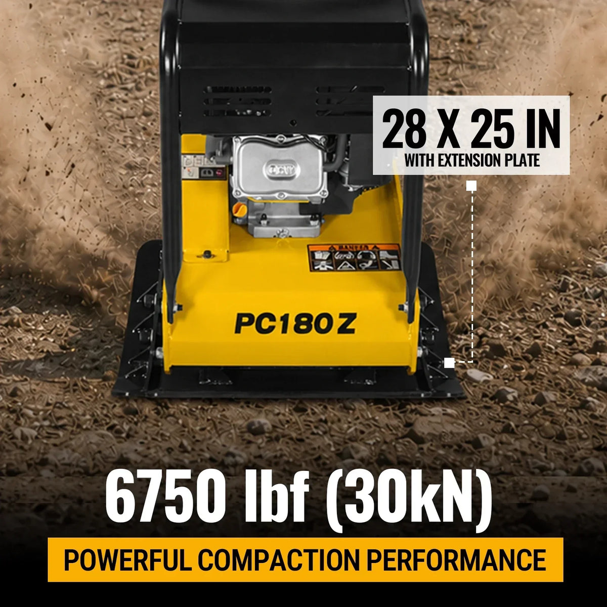 9 HP Reversible Plate Compactor with Wheel Kit and Extension Plates, 6750 lb Centrifugal Force, PC180Z