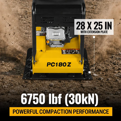 9 HP Reversible Plate Compactor with Wheel Kit and Extension Plates, 6750 lb Centrifugal Force, PC180Z