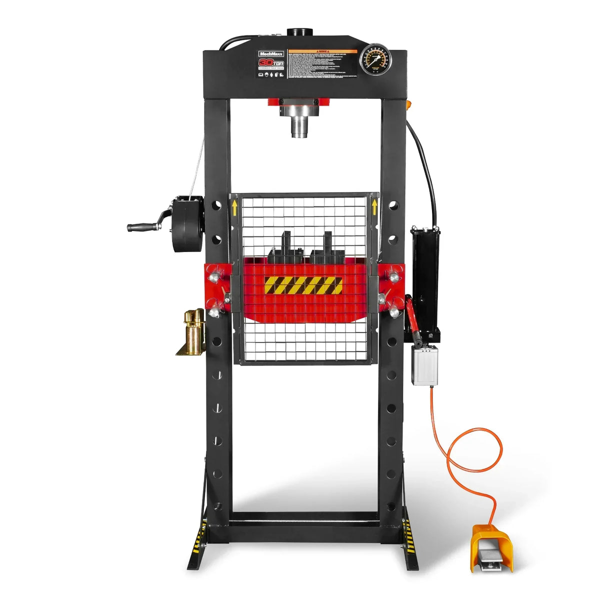 30 Ton H-Frame Air/Hydraulic Shop Press with Hand Winch & Press Pin Kit,  Fully Welded Steel Frame,  Safety Guard,  Foot Pedal Control,  HSP30