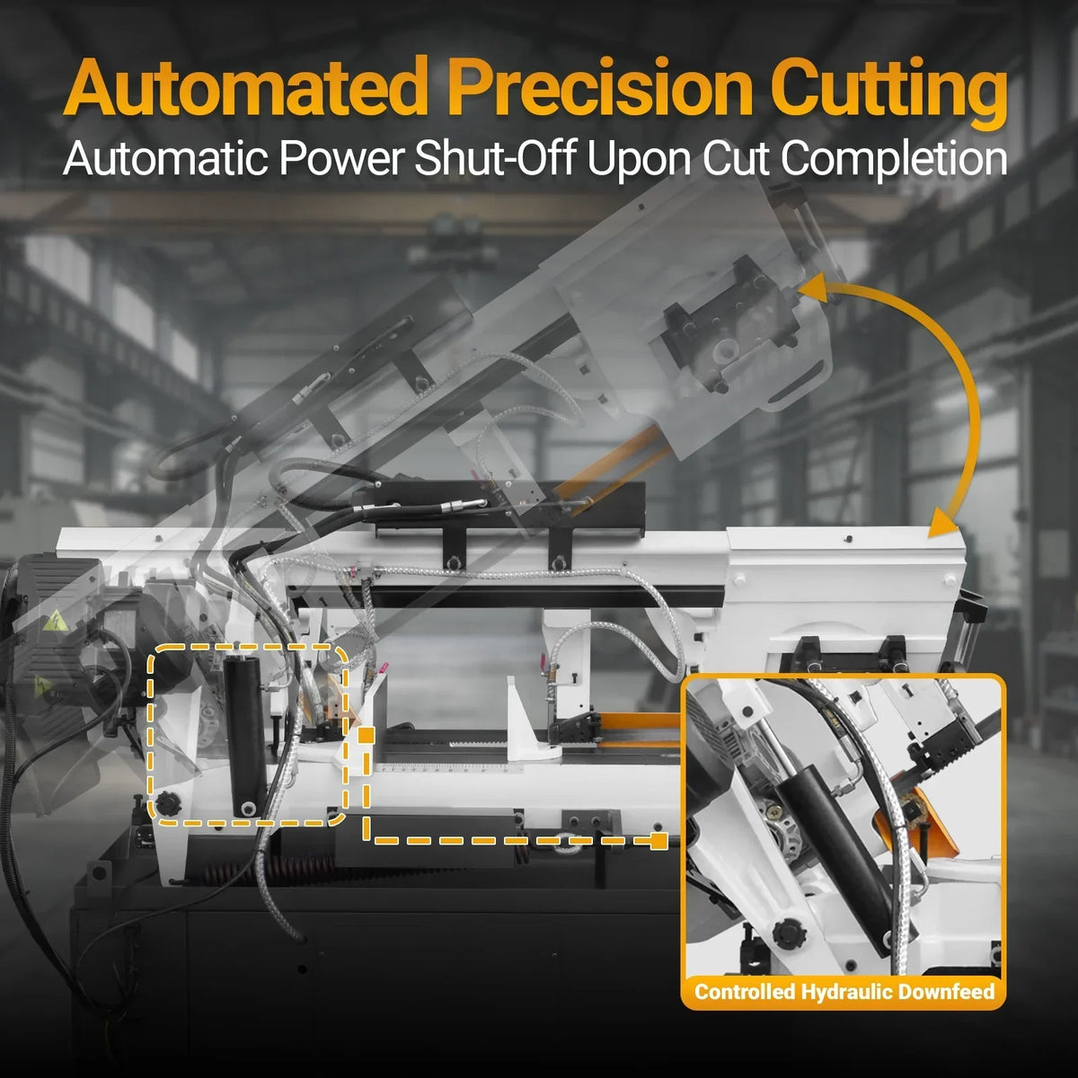 Metal Cutting Band Saw, 10" Round / 18"x5" Rectangular Capacity, 2HP 1.5kW Motor, 4-Speed (35-114 MPM), Horizontal Bandsaw with 0-45° Swivel, Hydraulic Downfeed, 230V 1PH 60Hz, Industrial Grade for Steel, Aluminum & Alloys BS-1018B