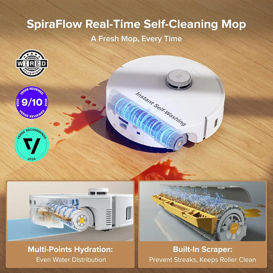 roborock Qrevo Curv 2 Flow 2026 New Robot Vacuum and Mop, 20,000 Pa, SpiraFlow Real-Time Self-Cleaning Roller Mop, Dual Zero-Tangle, AI Obstacle Avoidance, Heat-Washes & Dries Mop, Carpet Protection