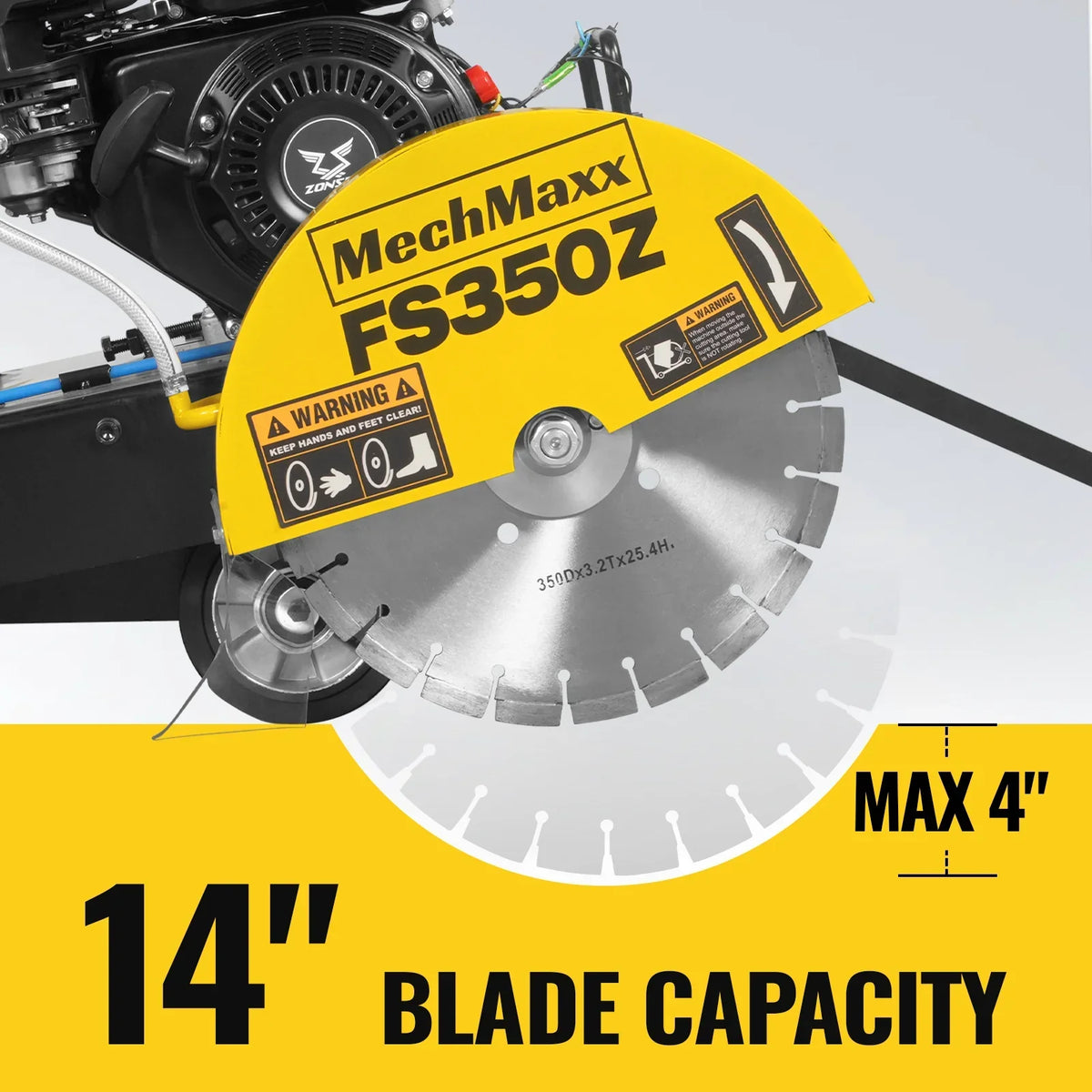 5.8 HP Walk-Behind Concrete Floor Saw, 14 in Blade, 4 in Cutting Depth, FS350Z