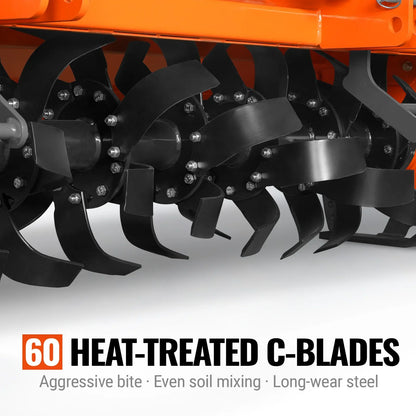 90 in Heavy Duty Rotary Tiller,  3 Point Hitch Cat.2,  Gear Drive,  PTO Shaft Included with Slip Clutch,  50-90 HP,  HRT90