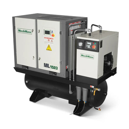 15HP Combined Rotary Screw Air Compressor with Dryer & 105-Gal ASME Tank | 45 CFM,  116 PSI,  230V 3-Phase - Industrial Grade
