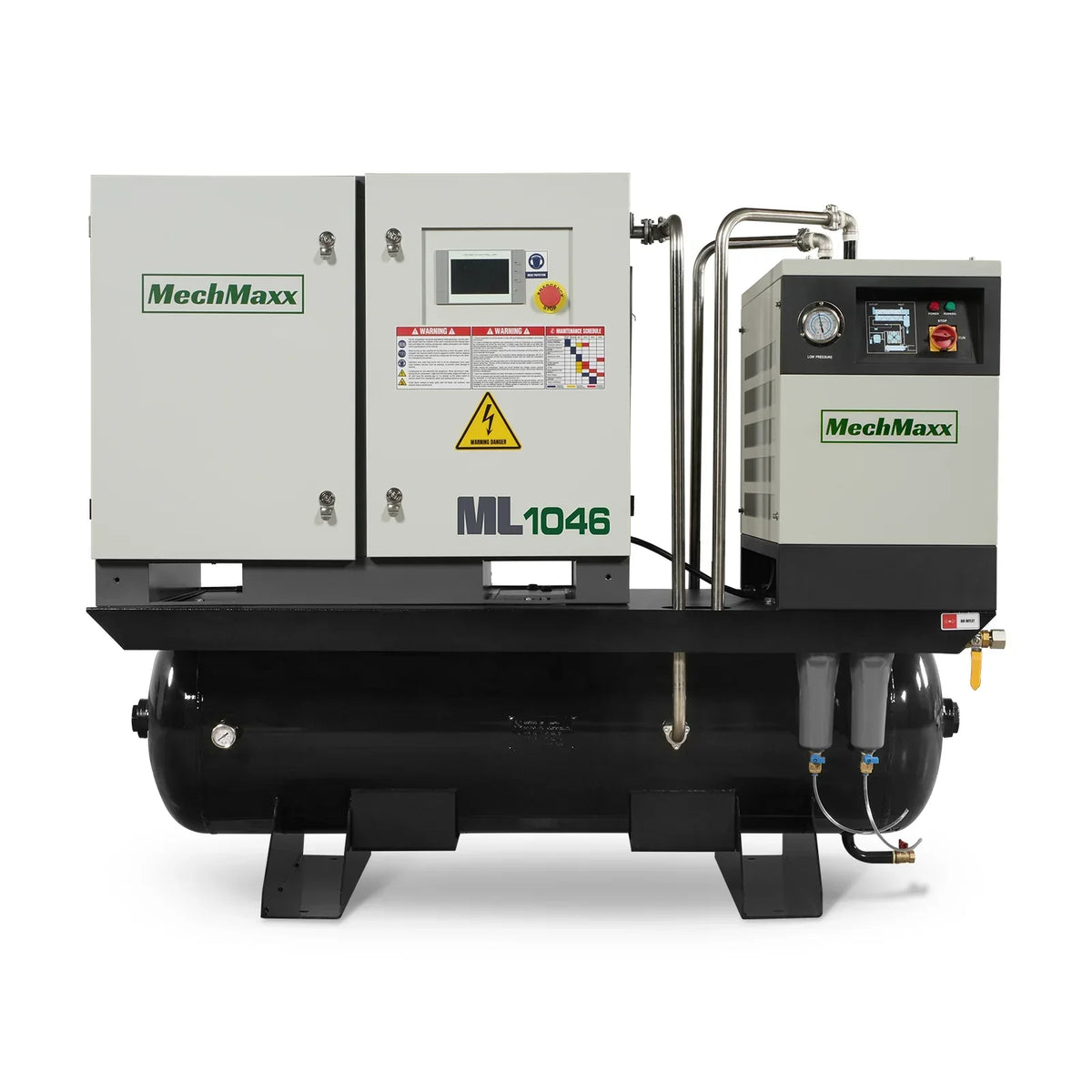 10HP Combined Rotary Screw Air Compressor with Dryer & 66-Gal ASME Tank | 32 CFM,  116 PSI,  460V 3-Phase - Industrial Grade