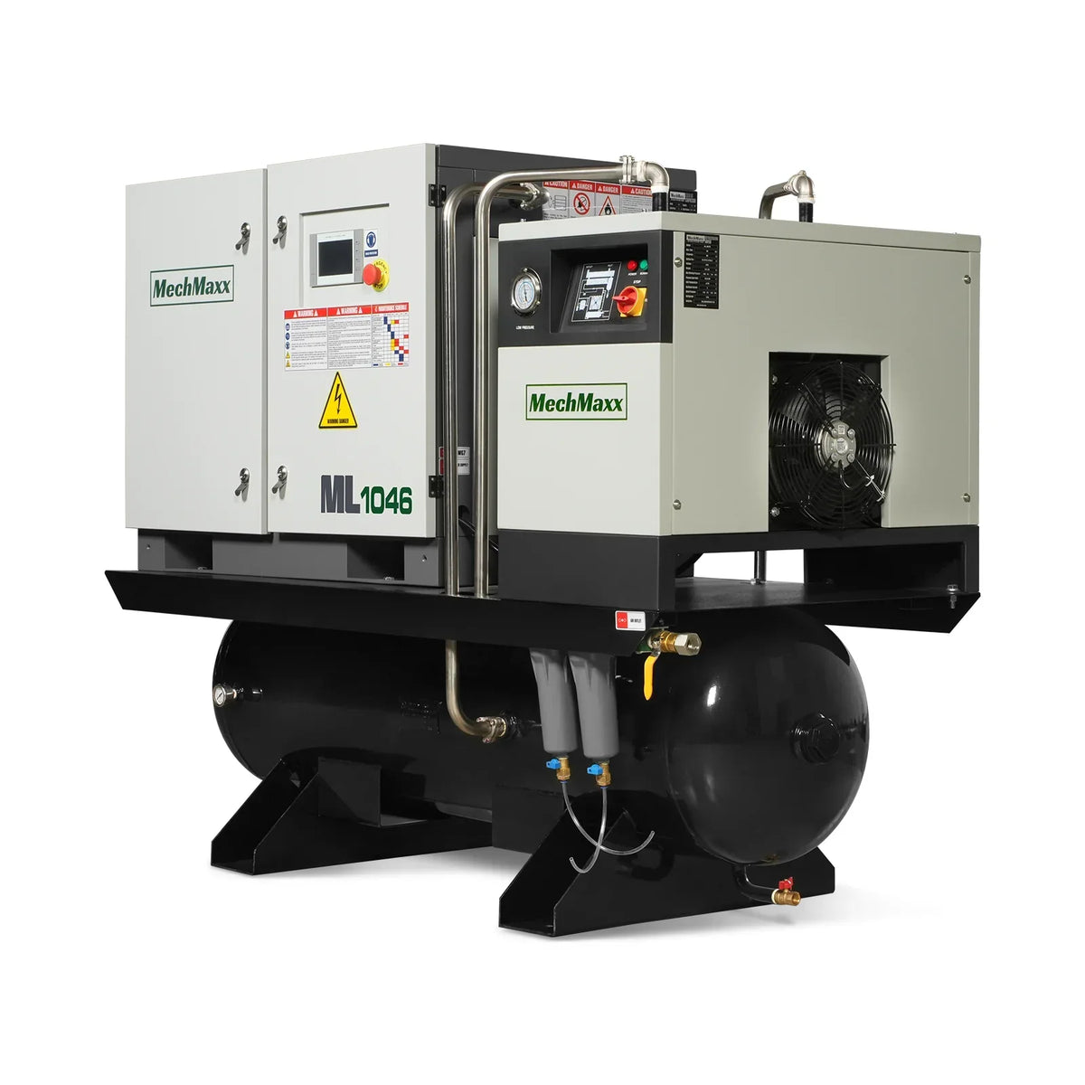 10HP Combined Rotary Screw Air Compressor with Dryer & 66-Gal ASME Tank | 32 CFM,  116 PSI,  460V 3-Phase - Industrial Grade