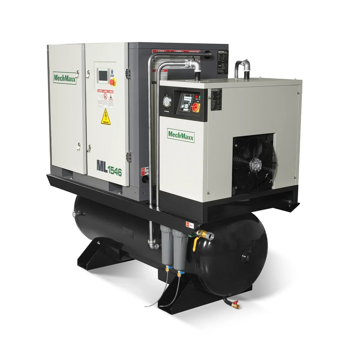 15HP Combined Rotary Screw Air Compressor with Dryer & 105-Gal ASME Tank | 45 CFM,  116 PSI,  460V 3-Phase - Industrial Grade