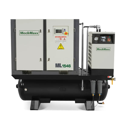 15HP Combined Rotary Screw Air Compressor with Dryer & 105-Gal ASME Tank | 45 CFM,  116 PSI,  460V 3-Phase - Industrial Grade