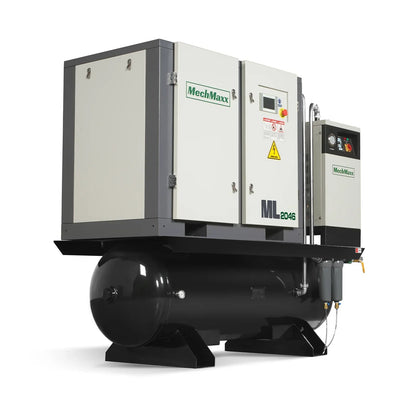 20HP Combined Rotary Screw Air Compressor with Dryer & 105-Gal ASME Tank | 78 CFM,  116 PSI,  460V 3-Phase - Industrial Grade