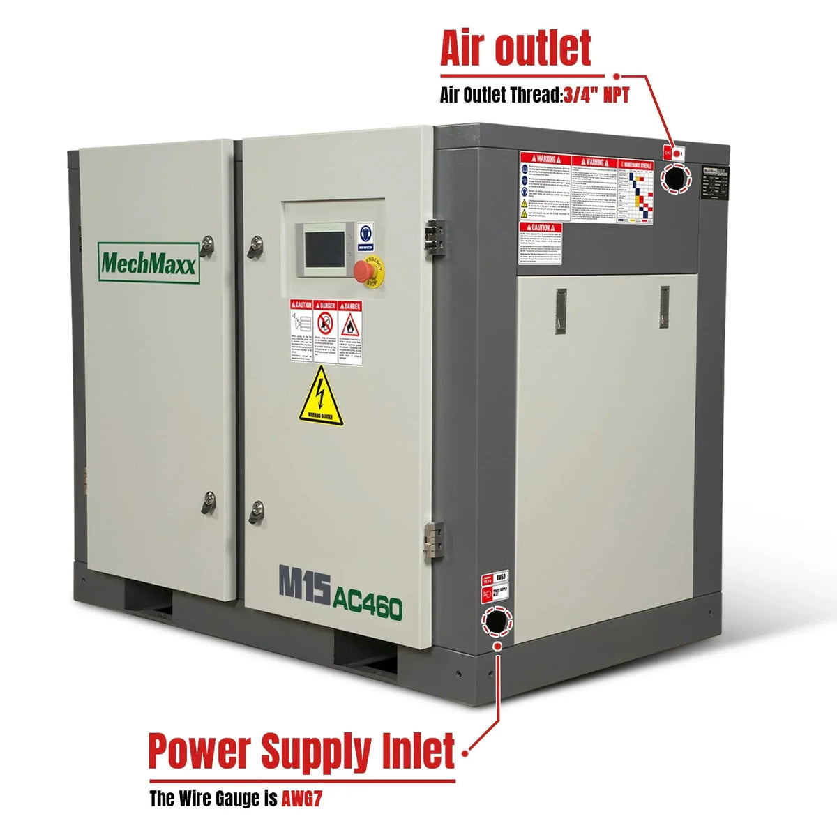 15HP Rotary Screw Air Compressor - 45 CFM,  116 PSI,  460V 3-Phase | Industrial-Grade