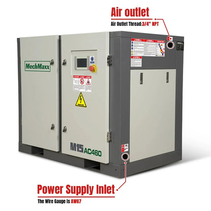 15HP Rotary Screw Air Compressor - 45 CFM,  116 PSI,  460V 3-Phase | Industrial-Grade