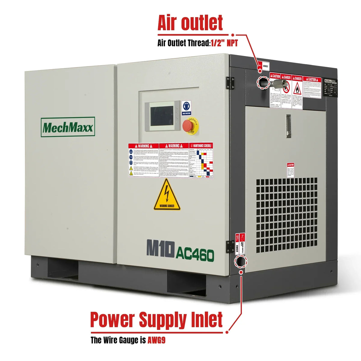 10HP Rotary Screw Air Compressor - 32 CFM,  116 PSI,  460V 3-Phase | Industrial-Grade
