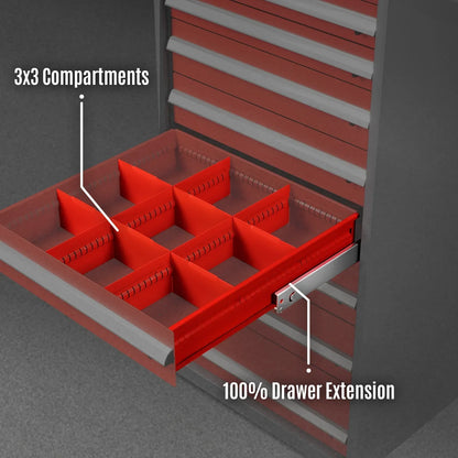 Heavy Duty Modular Drawer Cabinet - 11 Drawer,  59" H x 28.5" W x 28.5" D Tool Storage Organizer,  Steel Construction