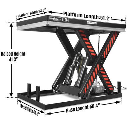 4400lbs Capacity Stationary Powered Hydraulic Lift Table,  51.2" x 33.5" Platform,  41.3" Lift Height,  UL Certified Motor,  ELT44