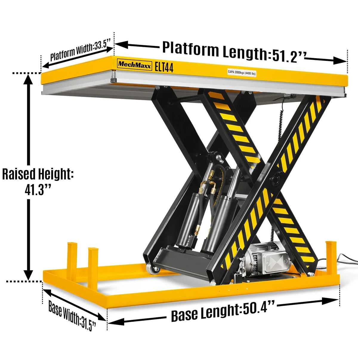 4400lbs Capacity Stationary Powered Hydraulic Lift Table,  51.2" x 33.5" Platform,  41.3" Lift Height,  UL Certified Motor,  ELT44