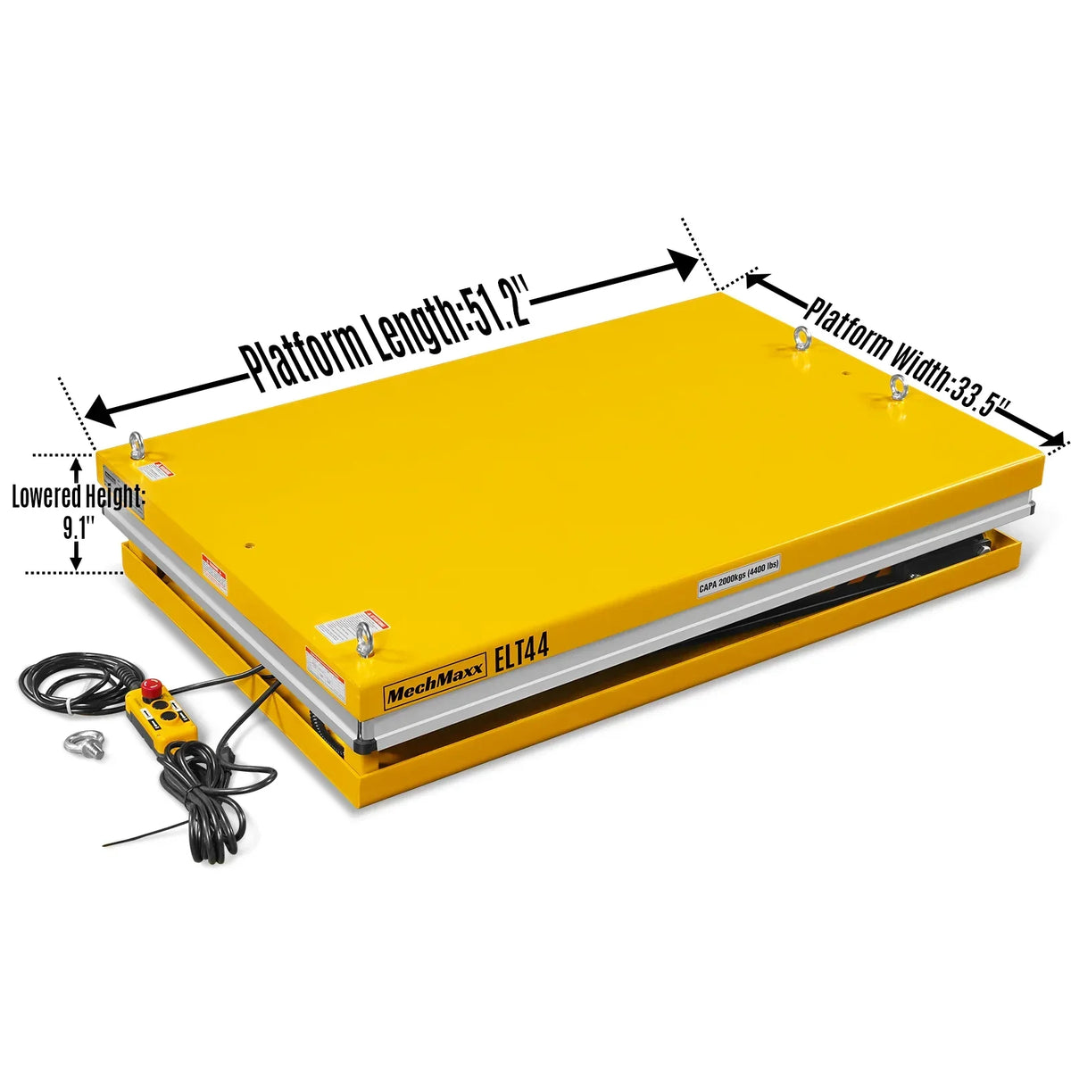 4400lbs Capacity Stationary Powered Hydraulic Lift Table,  51.2" x 33.5" Platform,  41.3" Lift Height,  UL Certified Motor,  ELT44