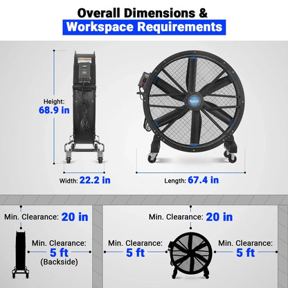 59" Portable Industrial Fan with Variable High-Efficiency PMSM Motor,Mobile High Volume Floor Fan for Warehouse,Workshop & Gym