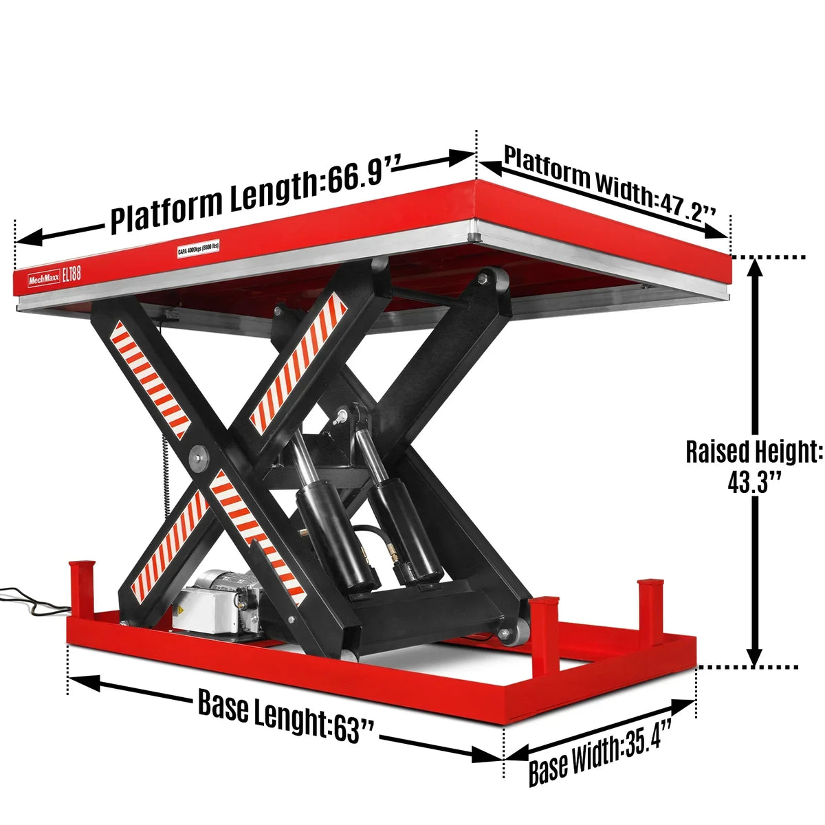 8800lbs Capacity Stationary Hydraulic Lift Table,  66.9" x 47.2" Platform,  43.3" Height,  UL Certified Motor,  ELT88