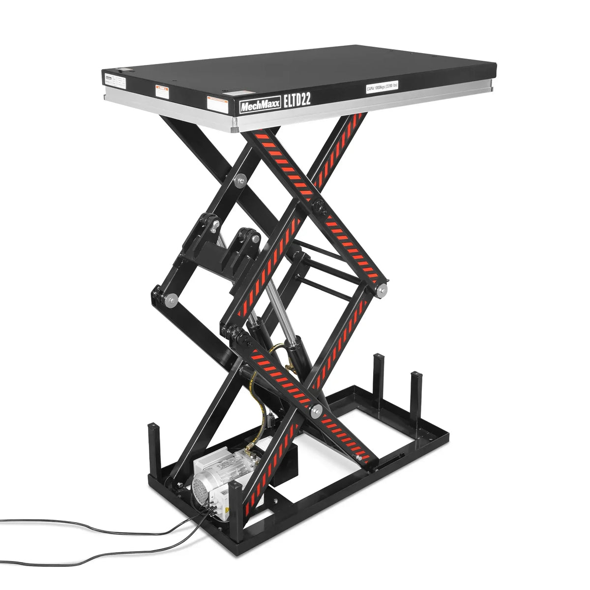 2200 lbs Capacity Stationary Electric Hydraulic Double Scissor Lift Table - 51.2" x 32.3" Platform,  70.1" Lift Height,  UL Certified Motor,  ELTD22